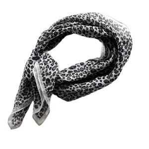 Women's Silk Cheetah Print Artisanal Neck Scarf White Charcoal Gray Blue 21x21"…